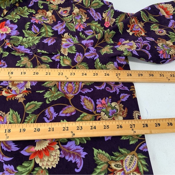 Roamans Shirt Woman 2X  Purple Floral Button Up Long Sleeve Tunic  Side Colorful - Picture 9 of 11